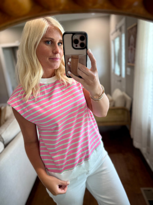 Pink & Green Striped Top