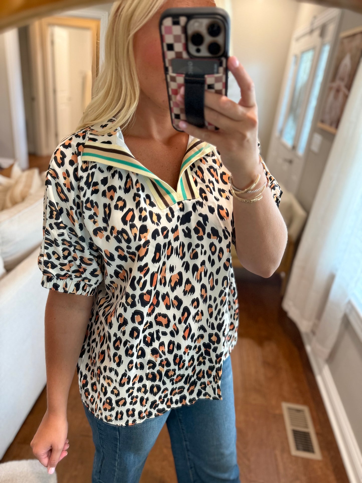 Leopard Colorblock Blouse