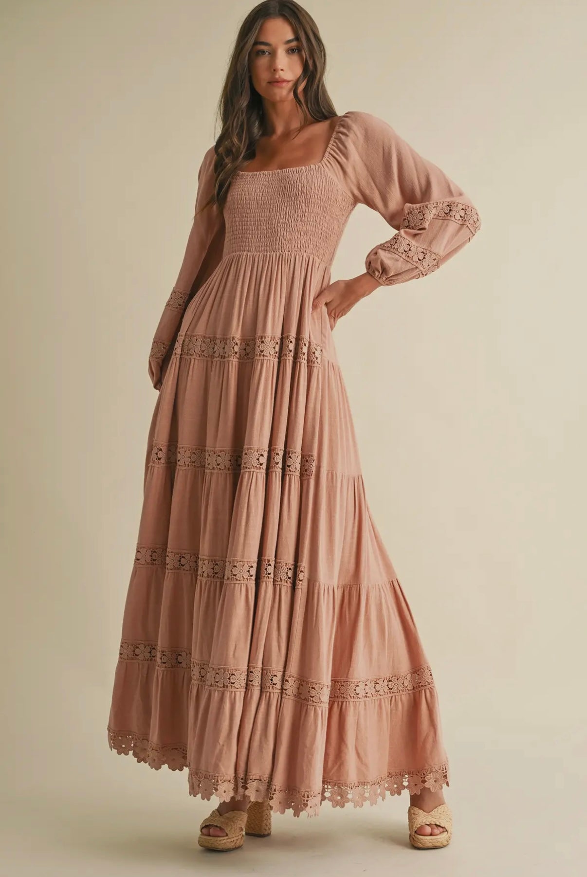 Smocked Crochet Maxi Dress
