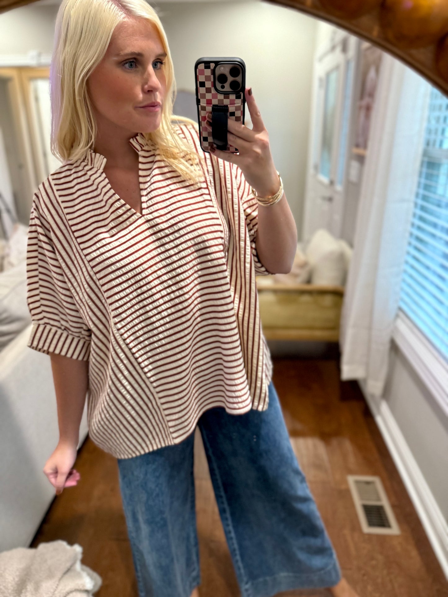 Rust/Cream Striped Blouse