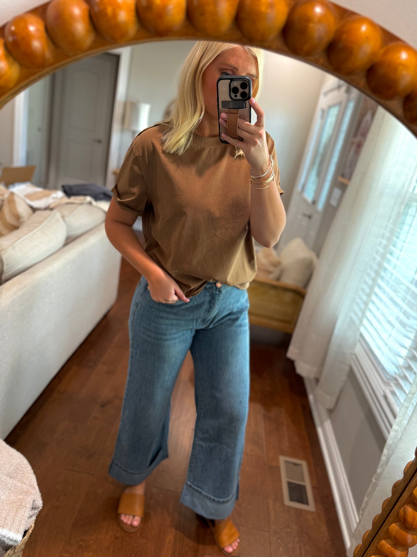 Mocha T-Shirt (cuffed sleeve detail)