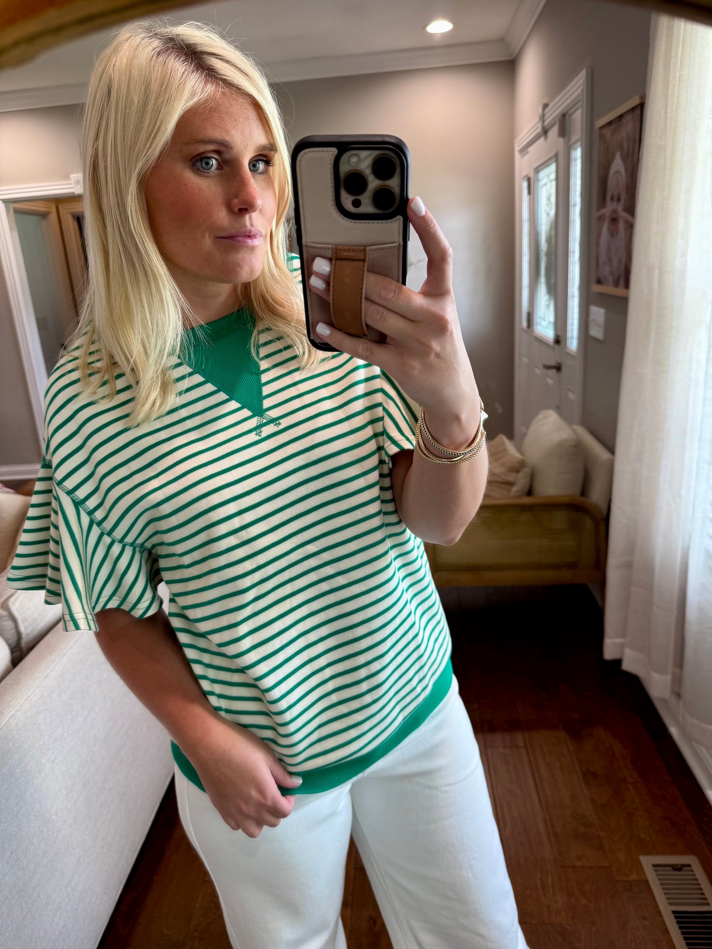 Green Ruffle Stripe Top