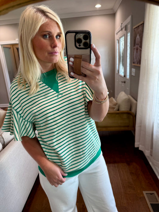 Green Ruffle Stripe Top