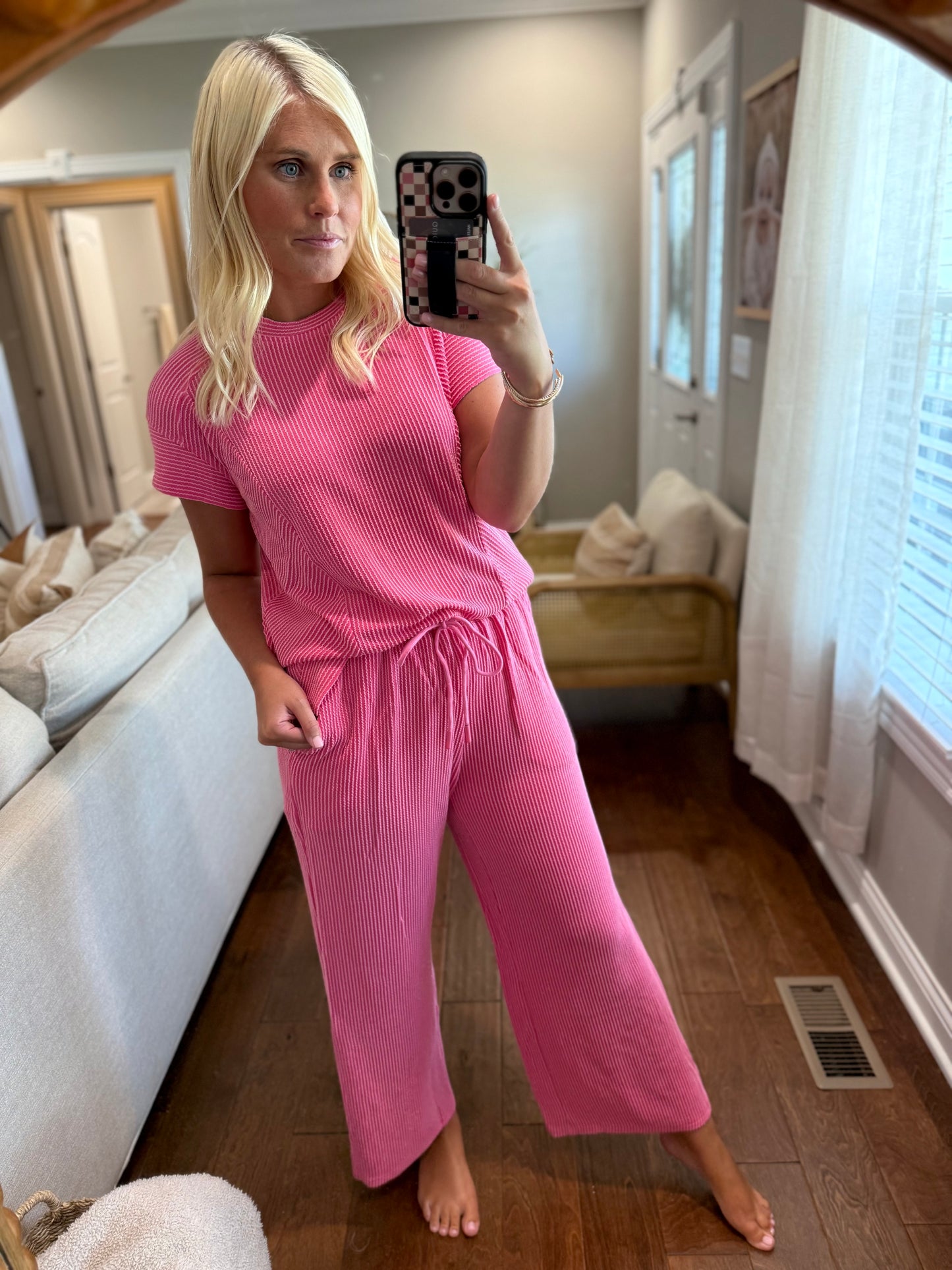Bright Pink Ribbed Set