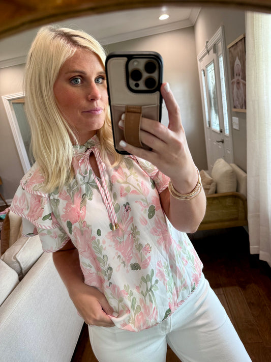 Pink Floral Stripe Blouse