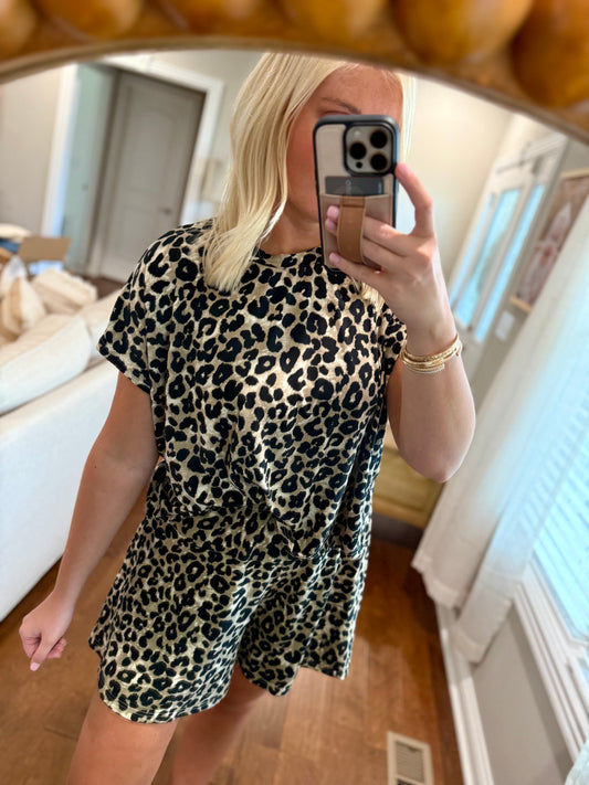 Leopard Top & Flare Shorts Set