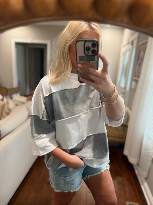 White/Gray Color Block Top