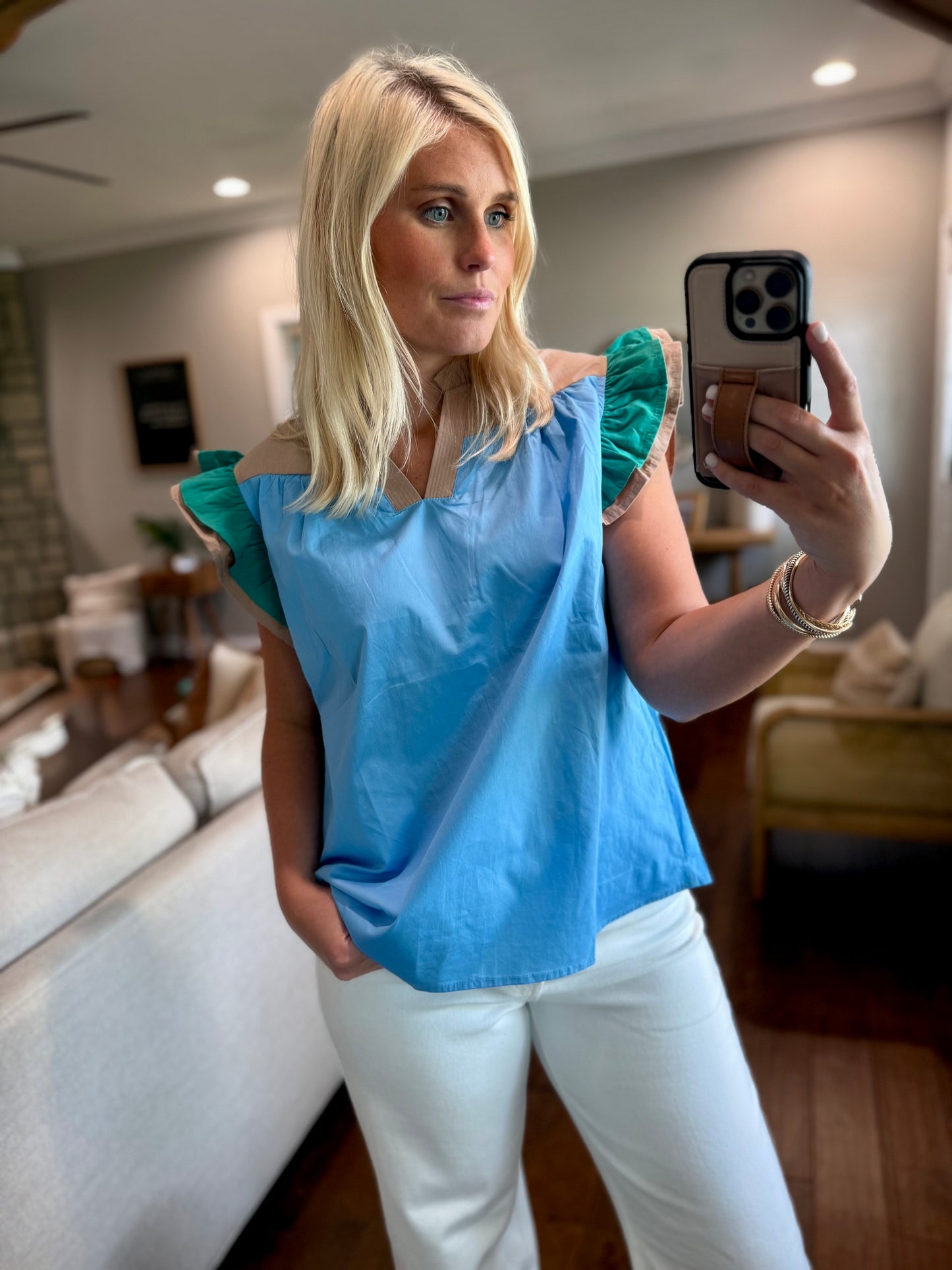 Blue Colorblock Blouse