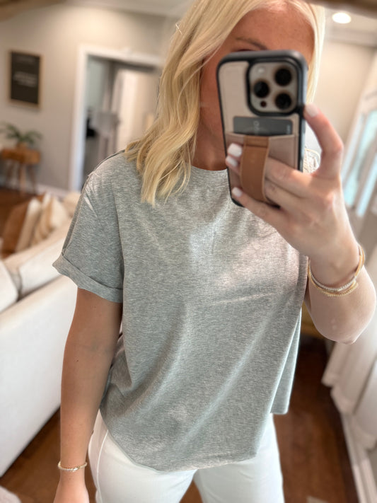 Heather Gray Tee (rolled sleeve detail)