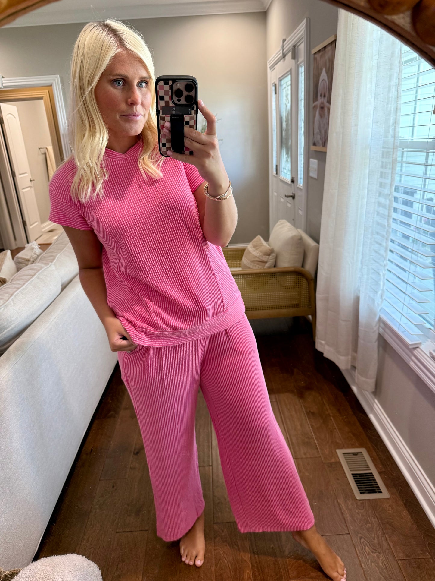 Bright Pink Ribbed Set