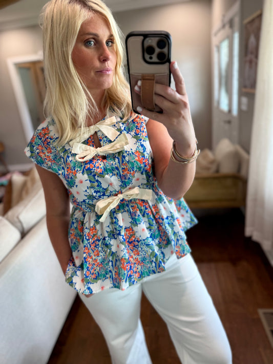 Green Floral Peplum Blouse