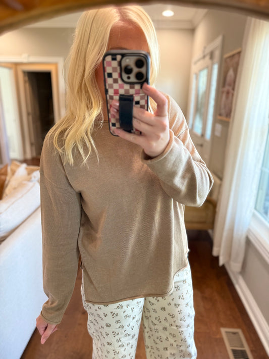 Mocha Raw Edge Sweater