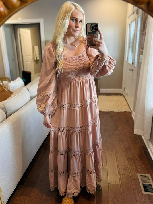 Smocked Crochet Maxi Dress
