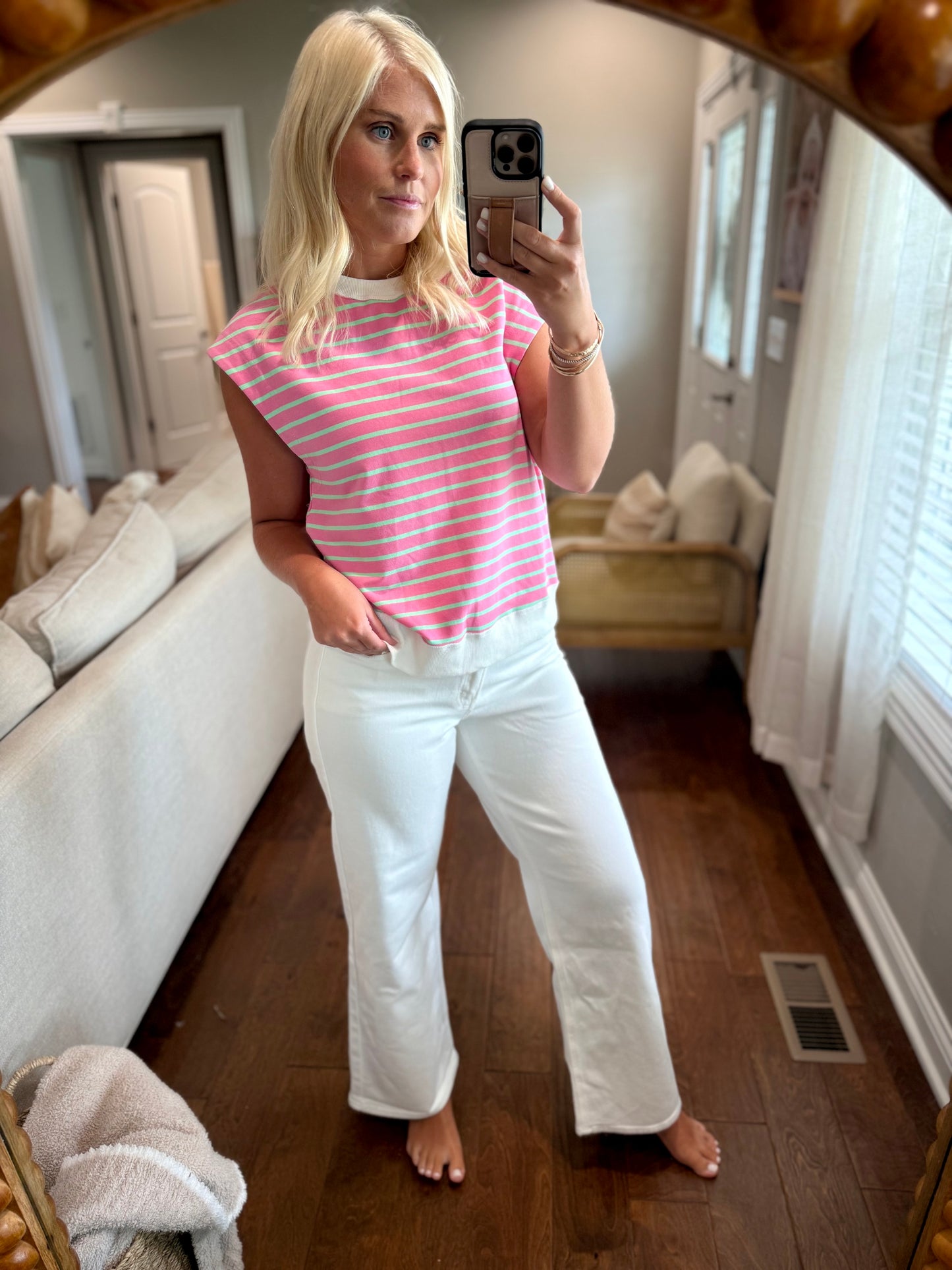 Pink & Green Striped Top