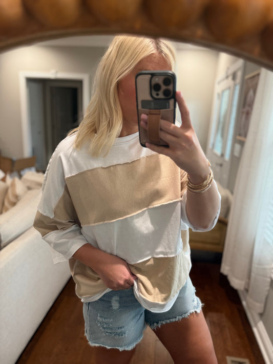 White/Oat Color Block Top