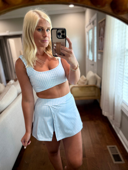 Blue Gingham Skort Set