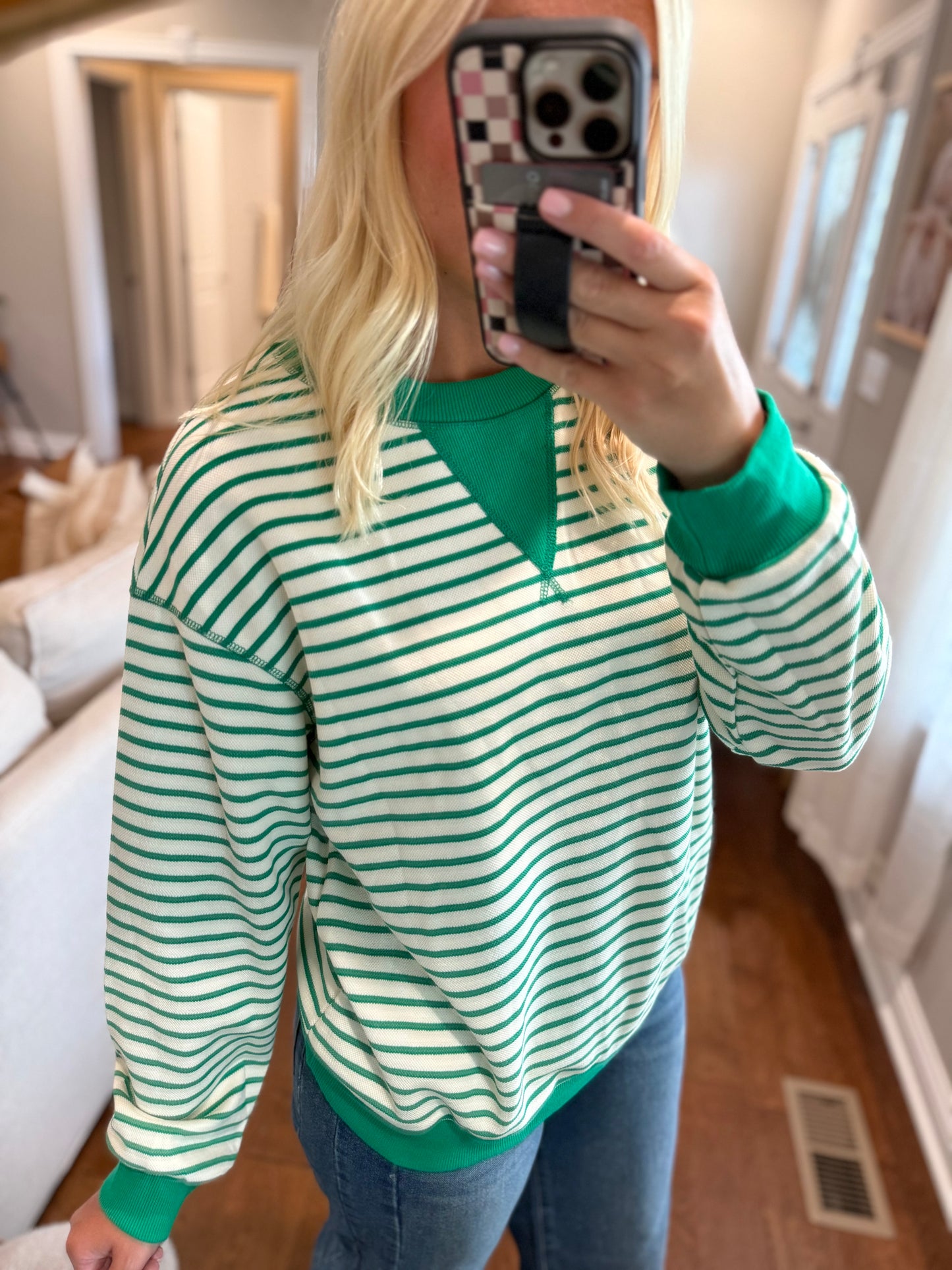 Green Striped Textured Top