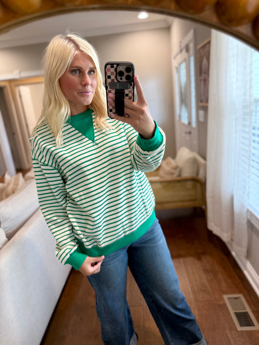 Green Striped Textured Top