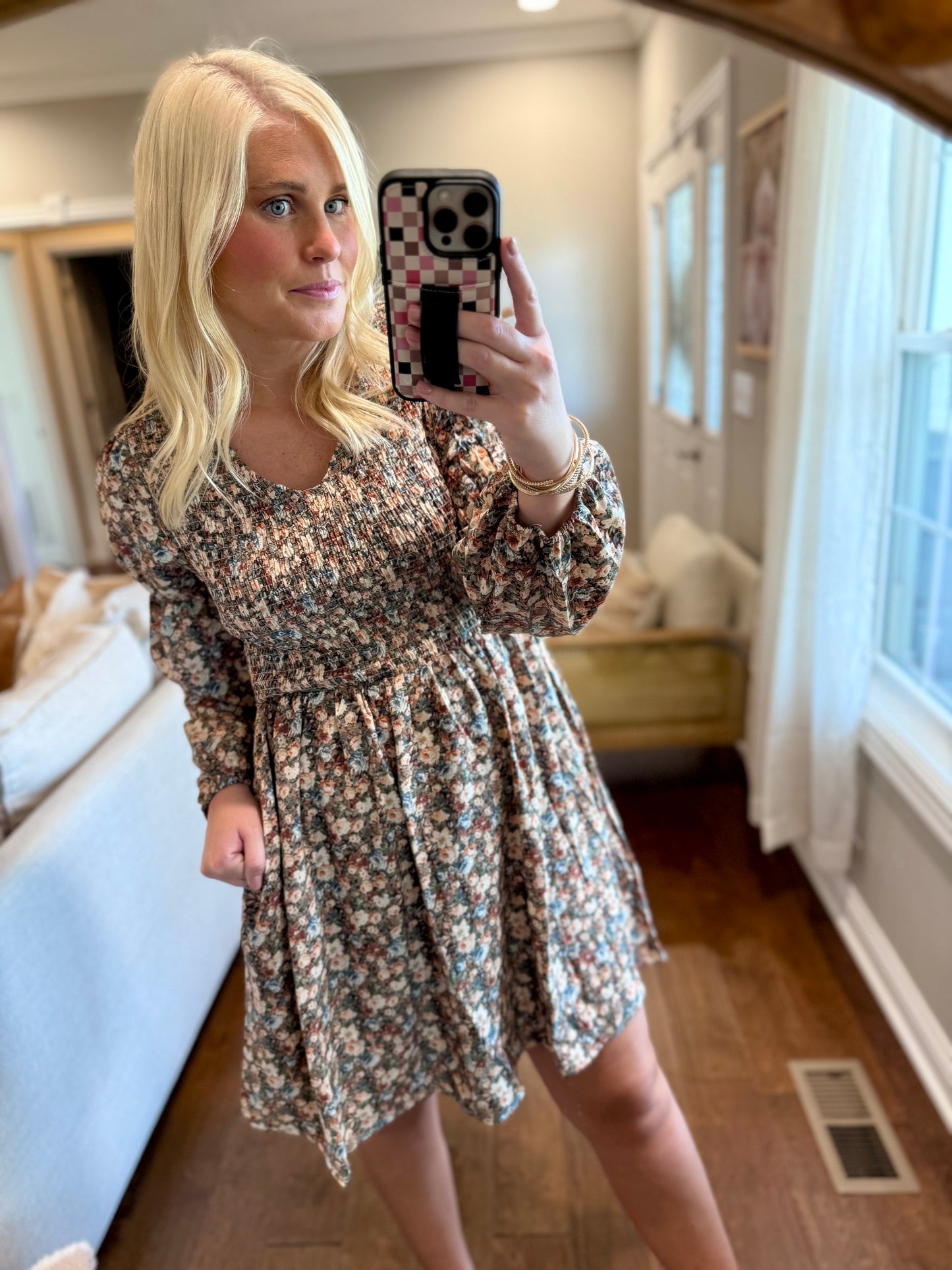 Vintage Floral Smocked Dress