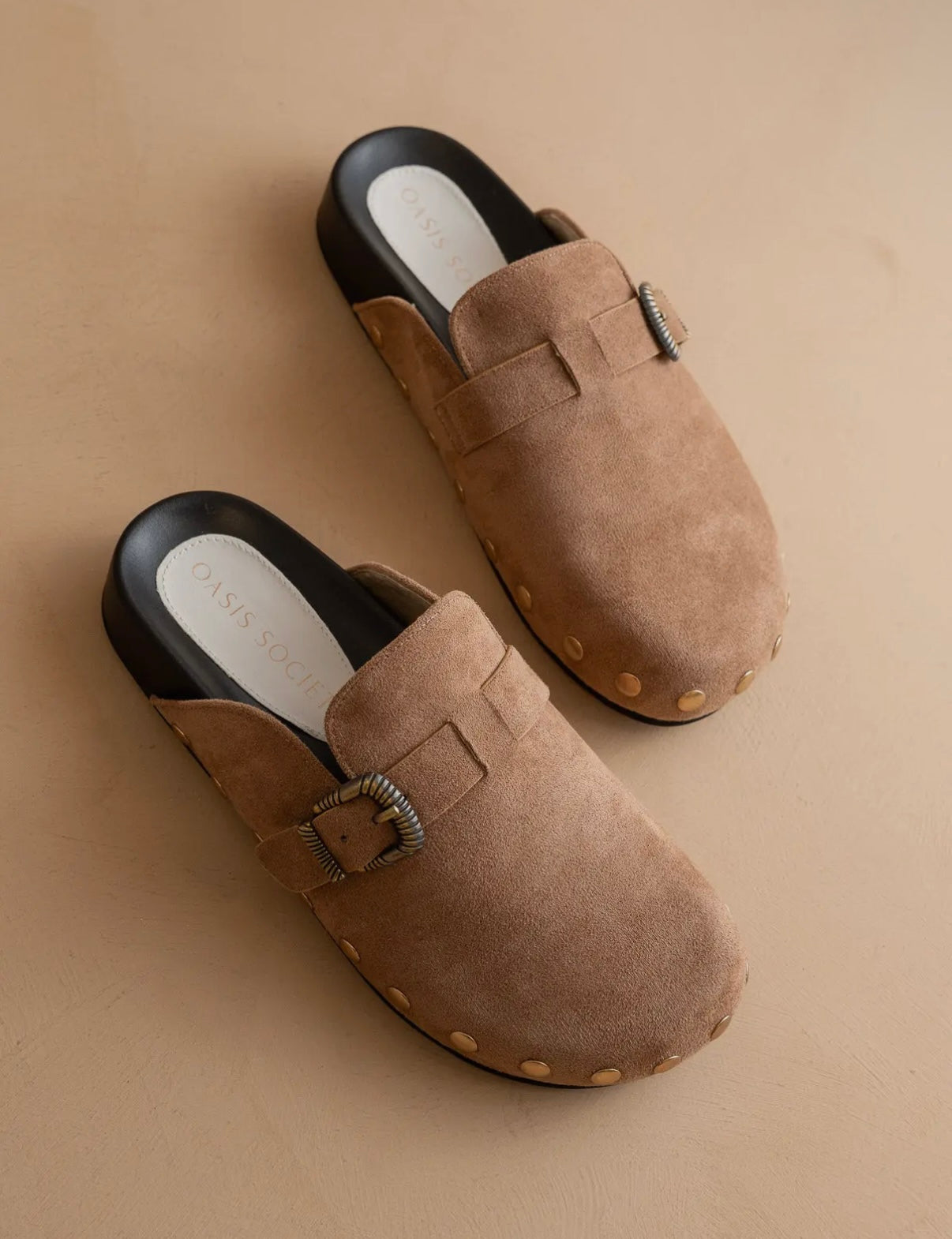 Latte Studded Buckle Clog