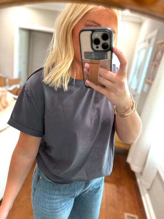 Charcoal T-Shirt (cuffed sleeve detail)