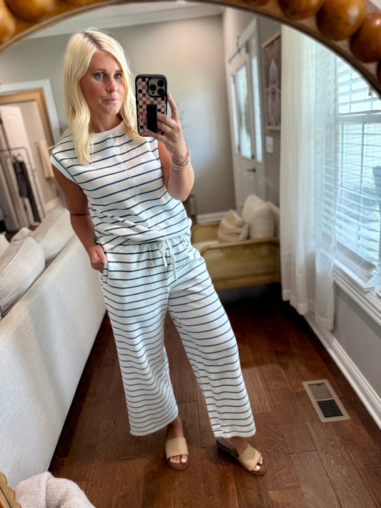 Navy Stripe Textured Set