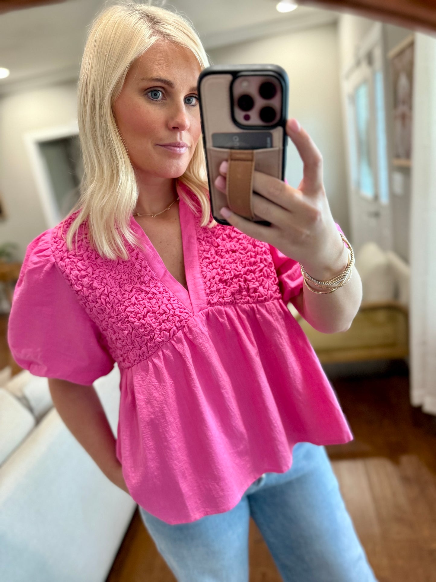 Hot Pink Babydoll Blouse