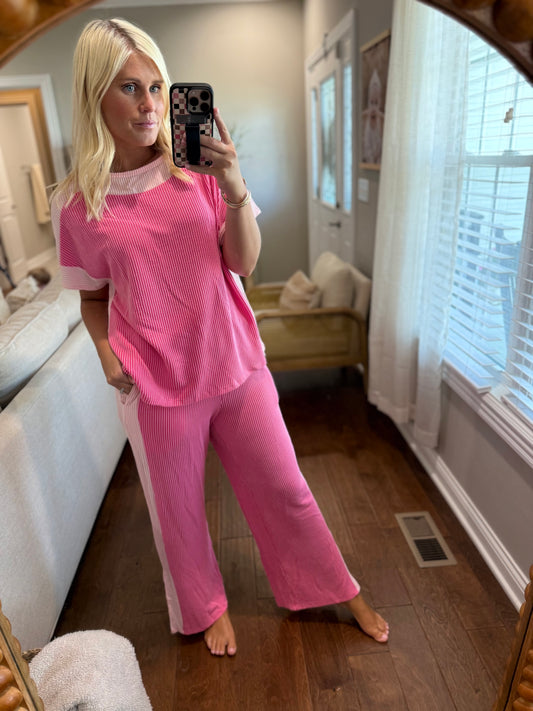 Satchel Pink Colorblock Ribbed Set