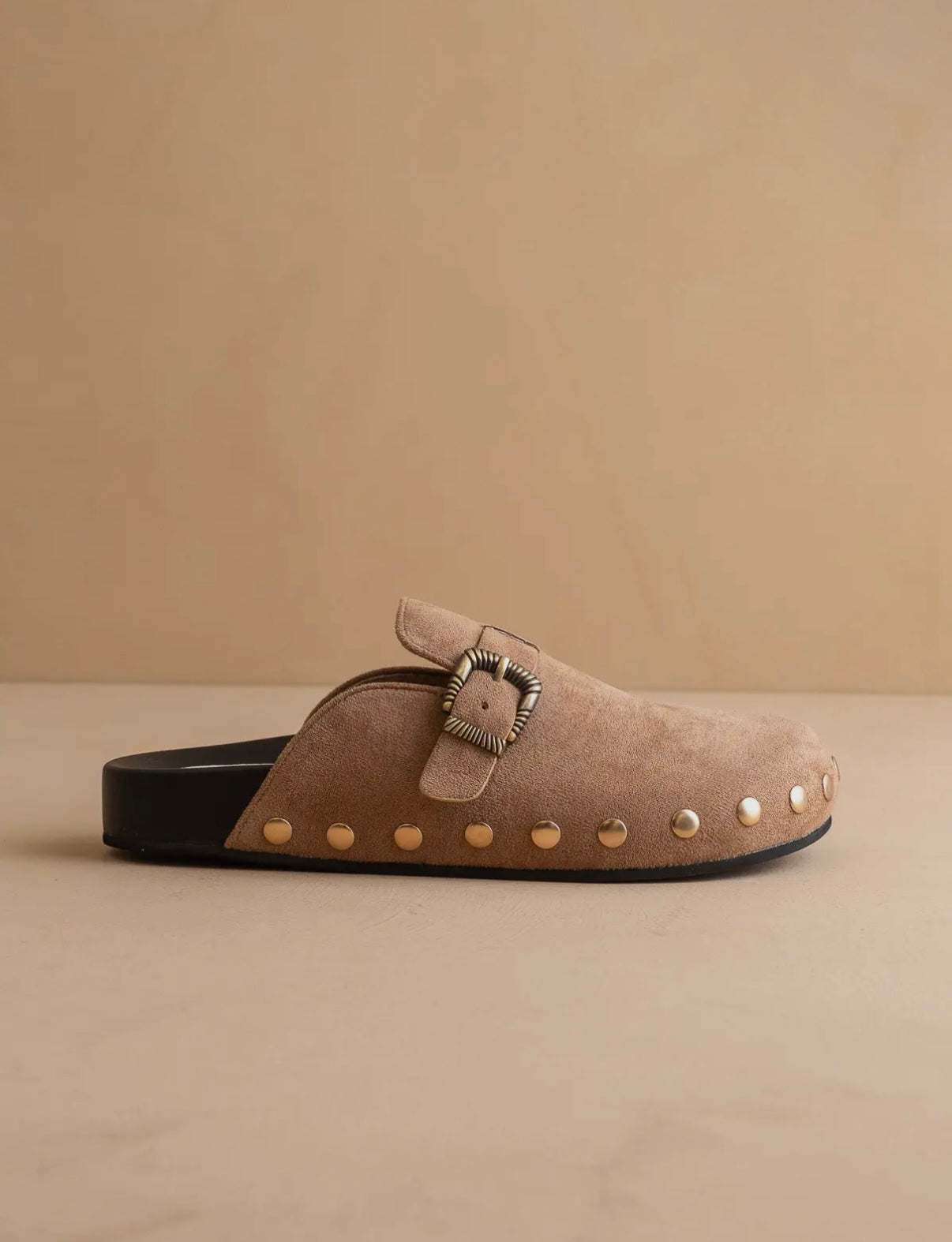 Latte Studded Buckle Clog