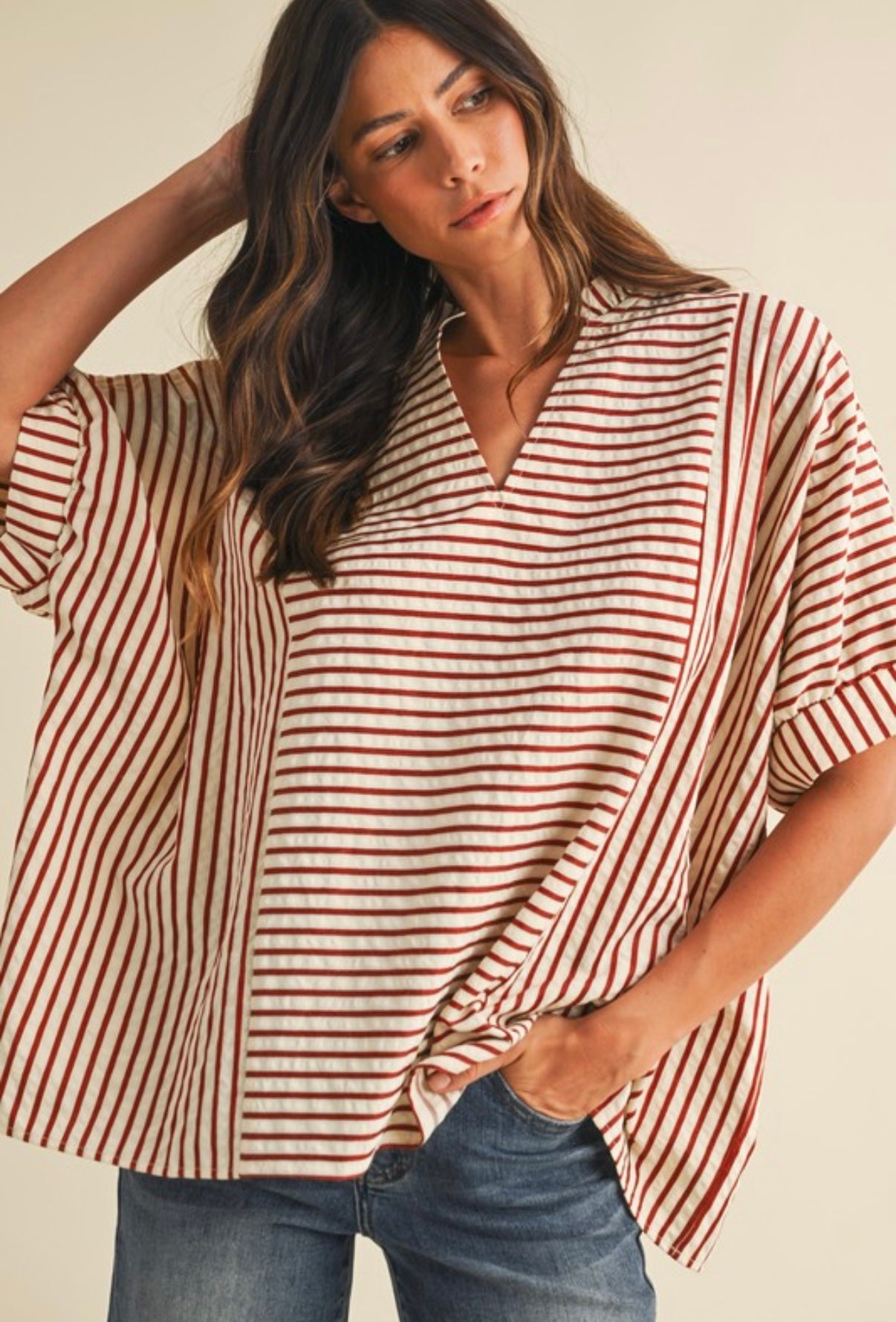 Rust/Cream Striped Blouse