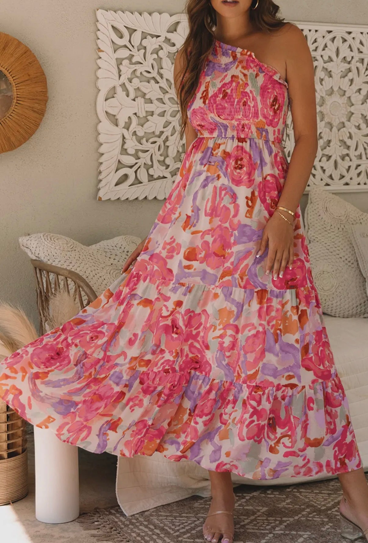 Floral One Shoulder Maxi