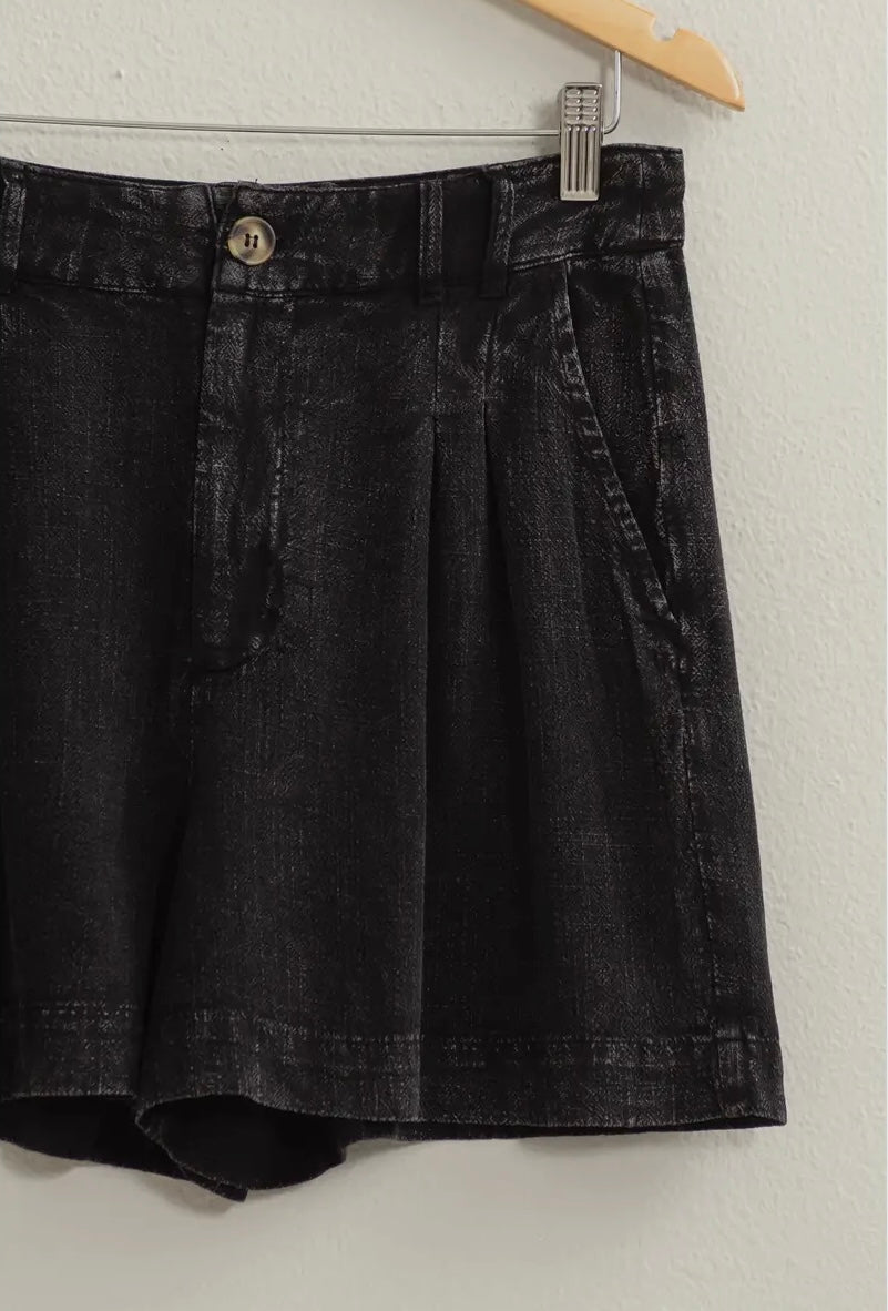 Linen Blend Black Shorts