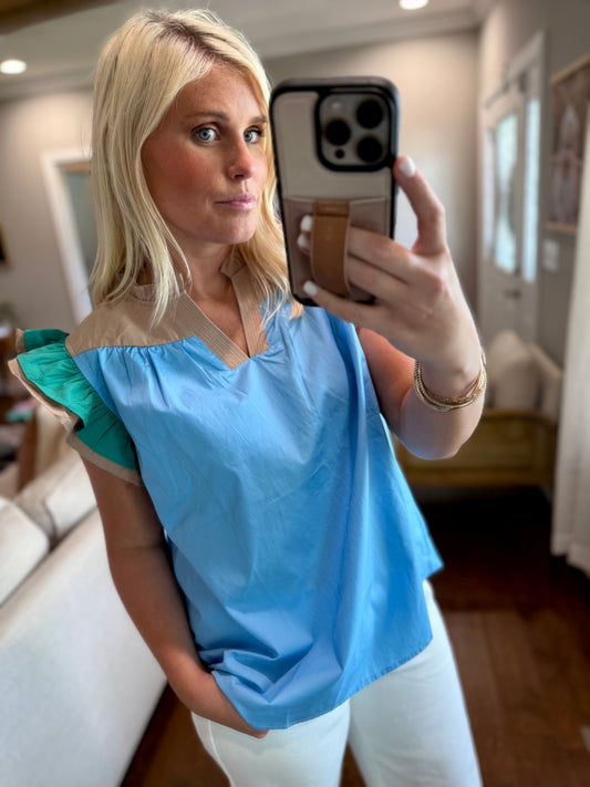 Blue Colorblock Blouse