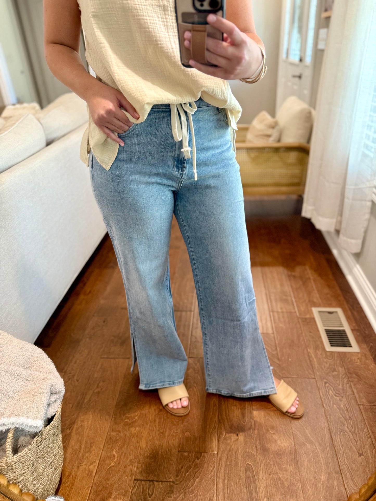 Side Slit Wide Leg Jean