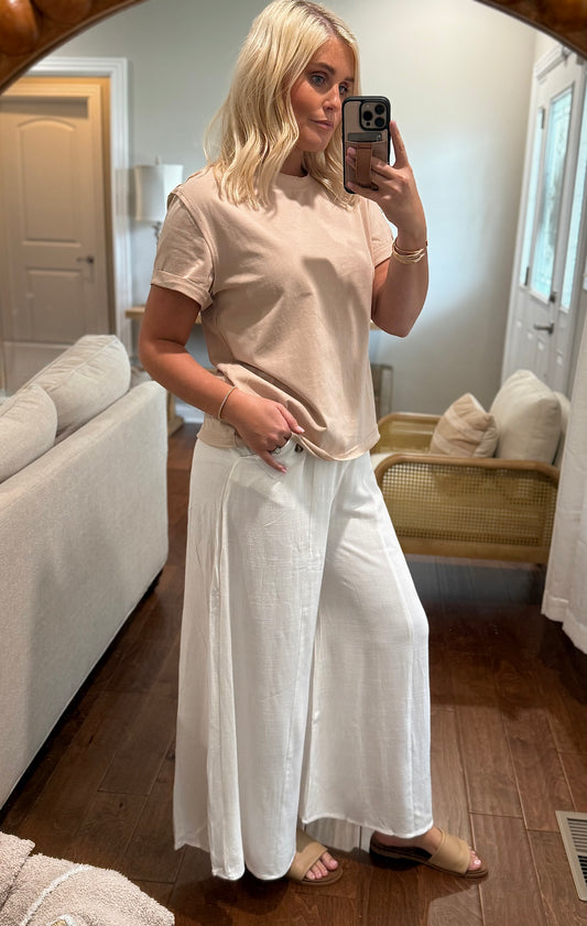 Linen Blend Flowy Pants