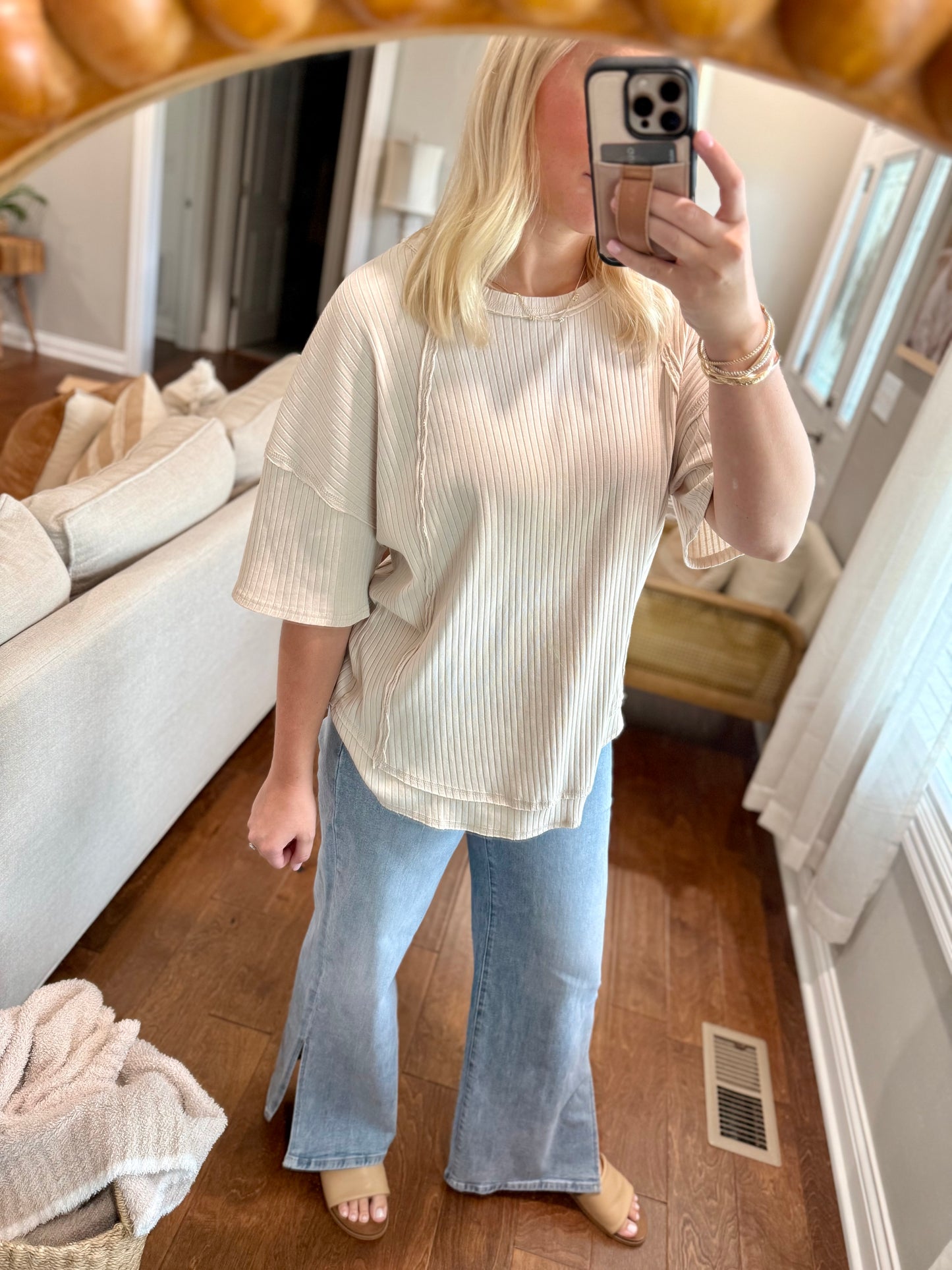 Beige Casual Knit Top