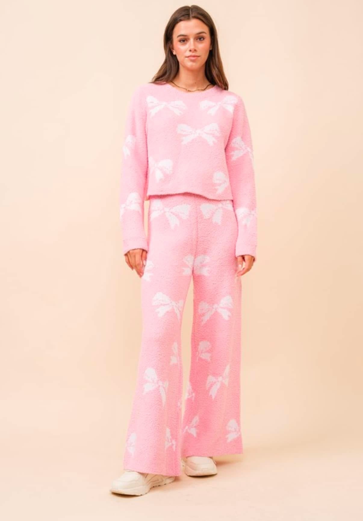 Bow Print Cozy Sweater Set