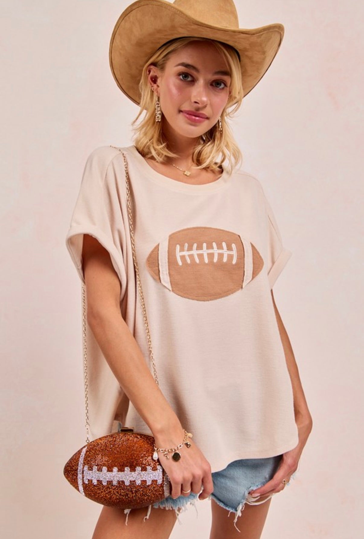 Oatmeal Football Patchwork Waffle Top