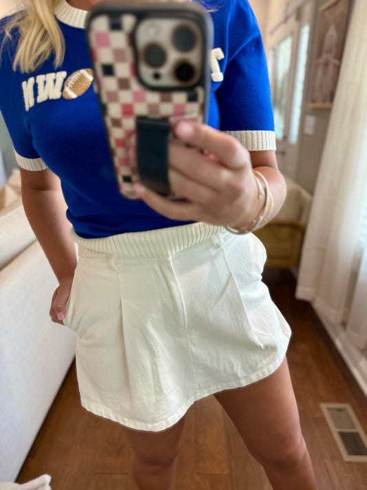White Pleated Skort