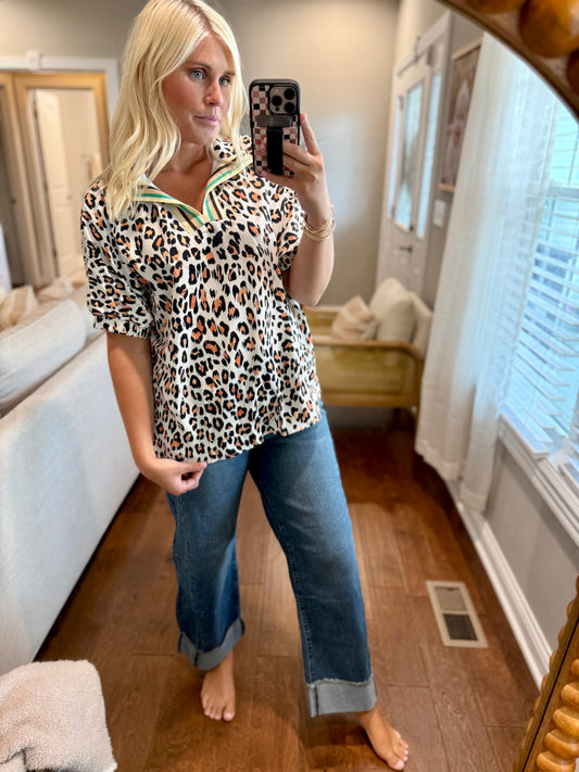 Leopard Colorblock Blouse