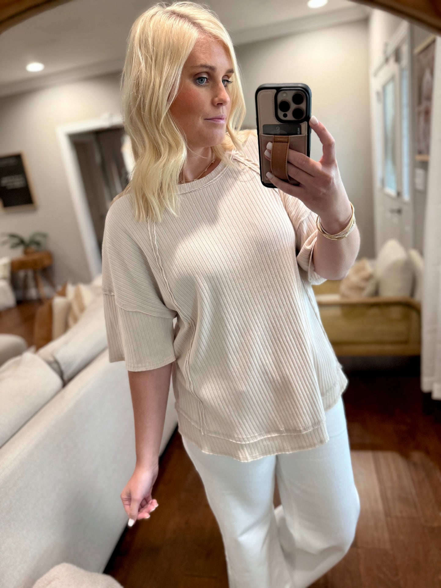 Beige Casual Knit Top