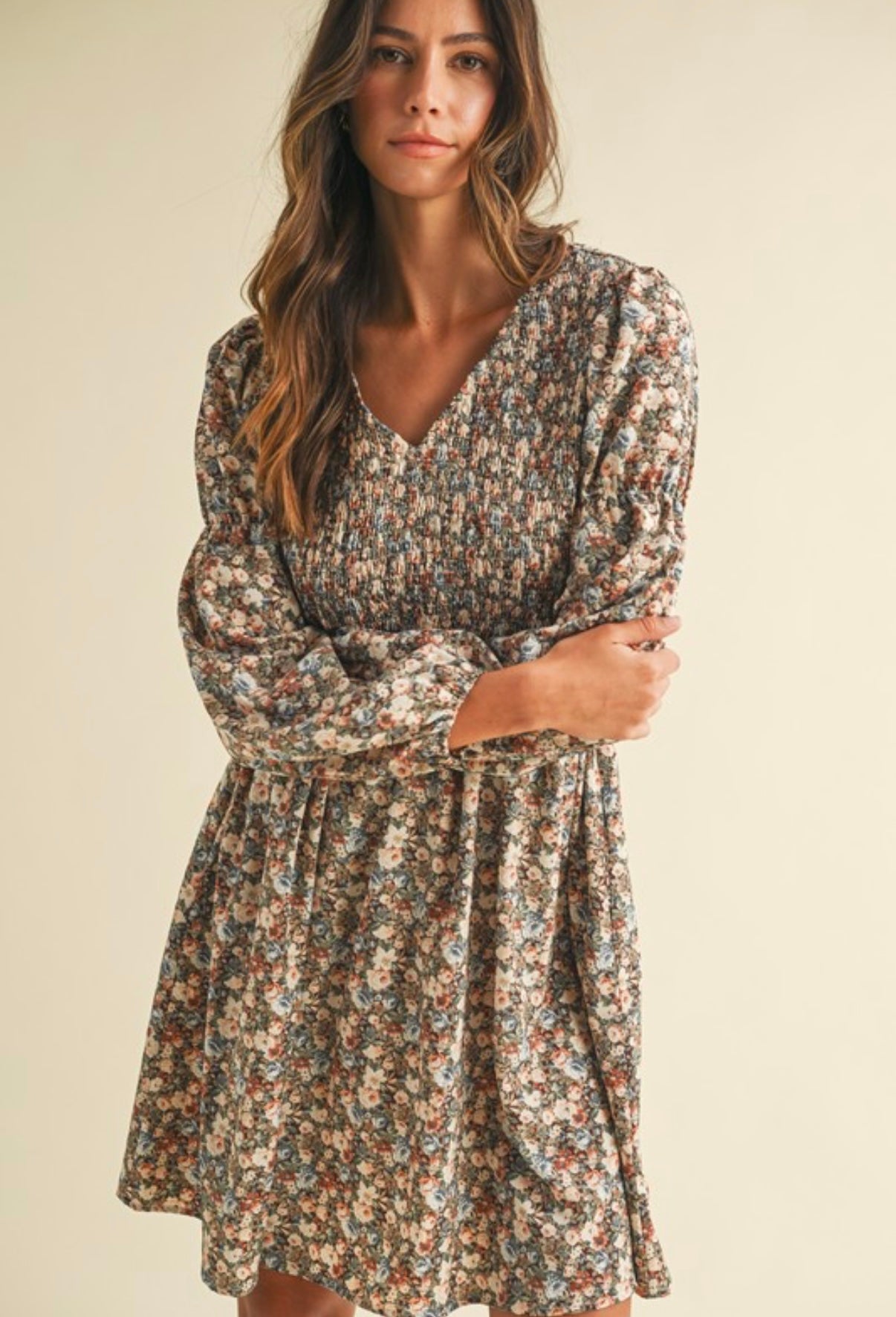 Vintage Floral Smocked Dress