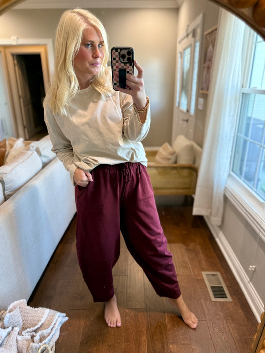Burgundy Barrel Cozy Pant
