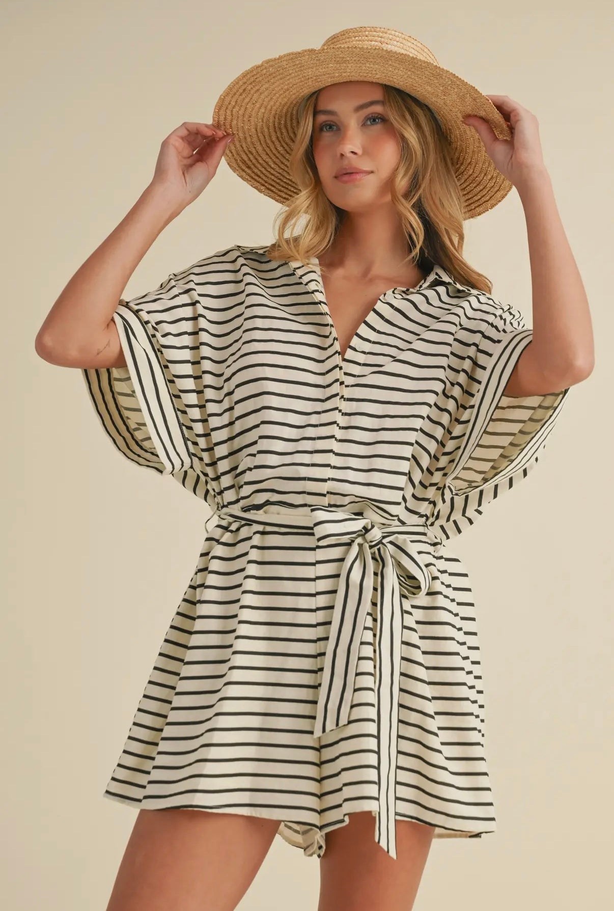 Cream & Black Belted Romper