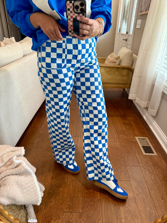 Blue Check Gameday Pants