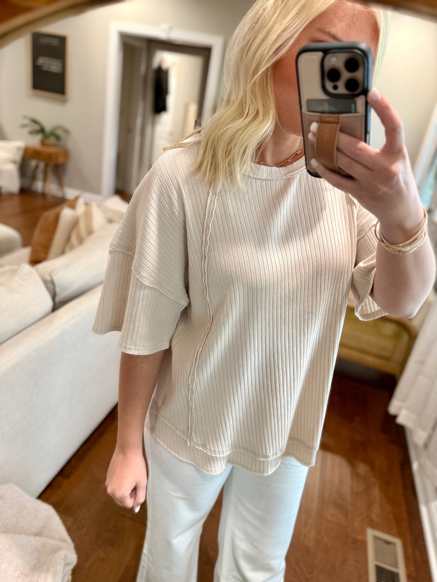 Beige Casual Knit Top