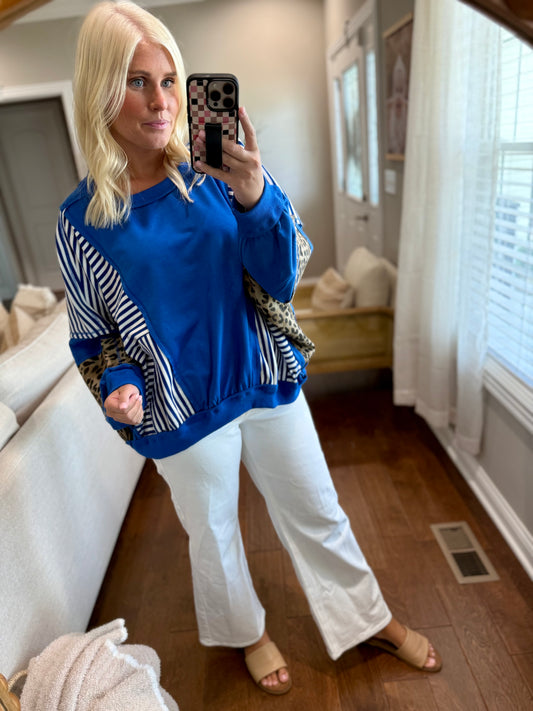 Blue Leopard Detail Oversized Top