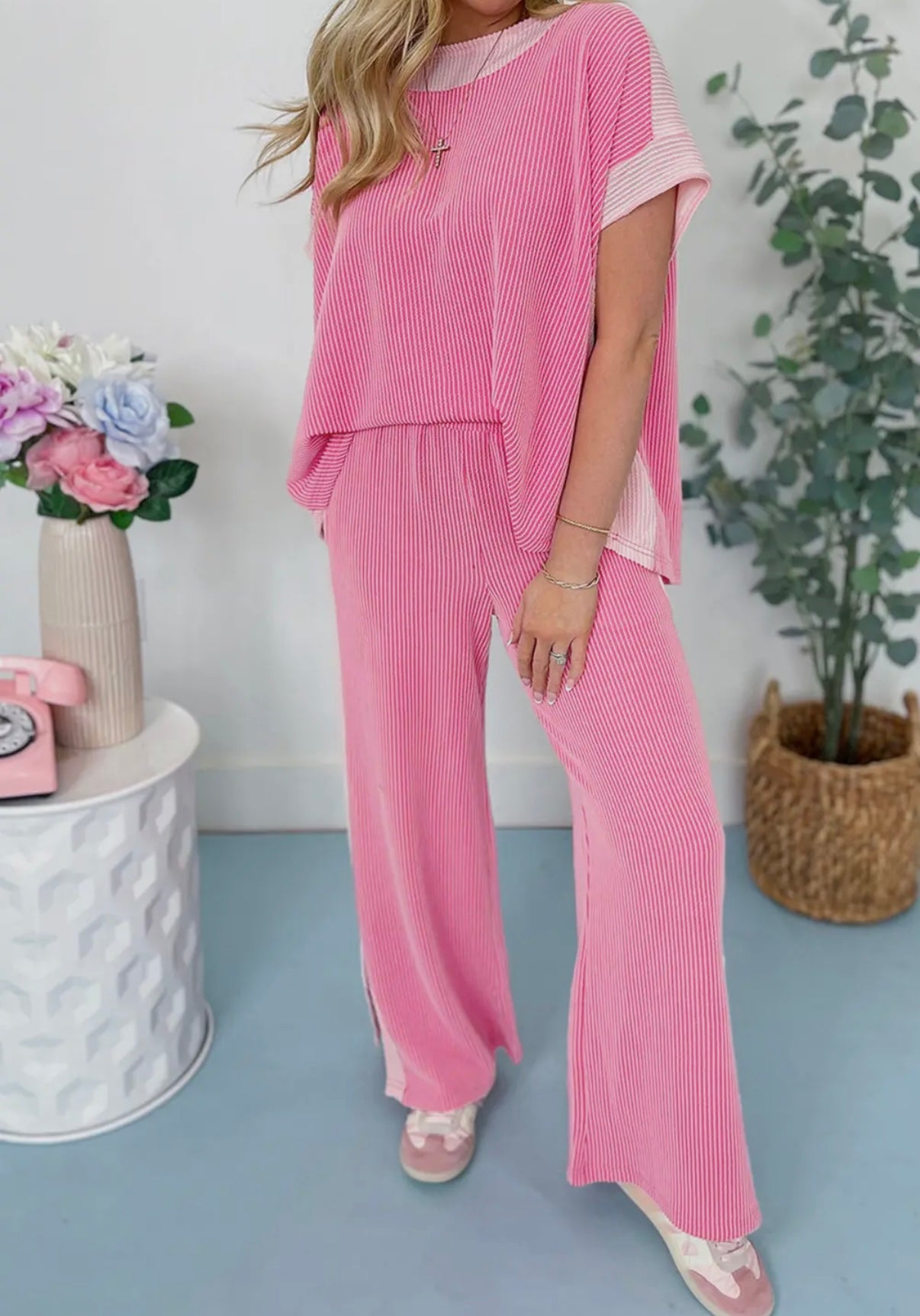 Satchel Pink Colorblock Ribbed Set
