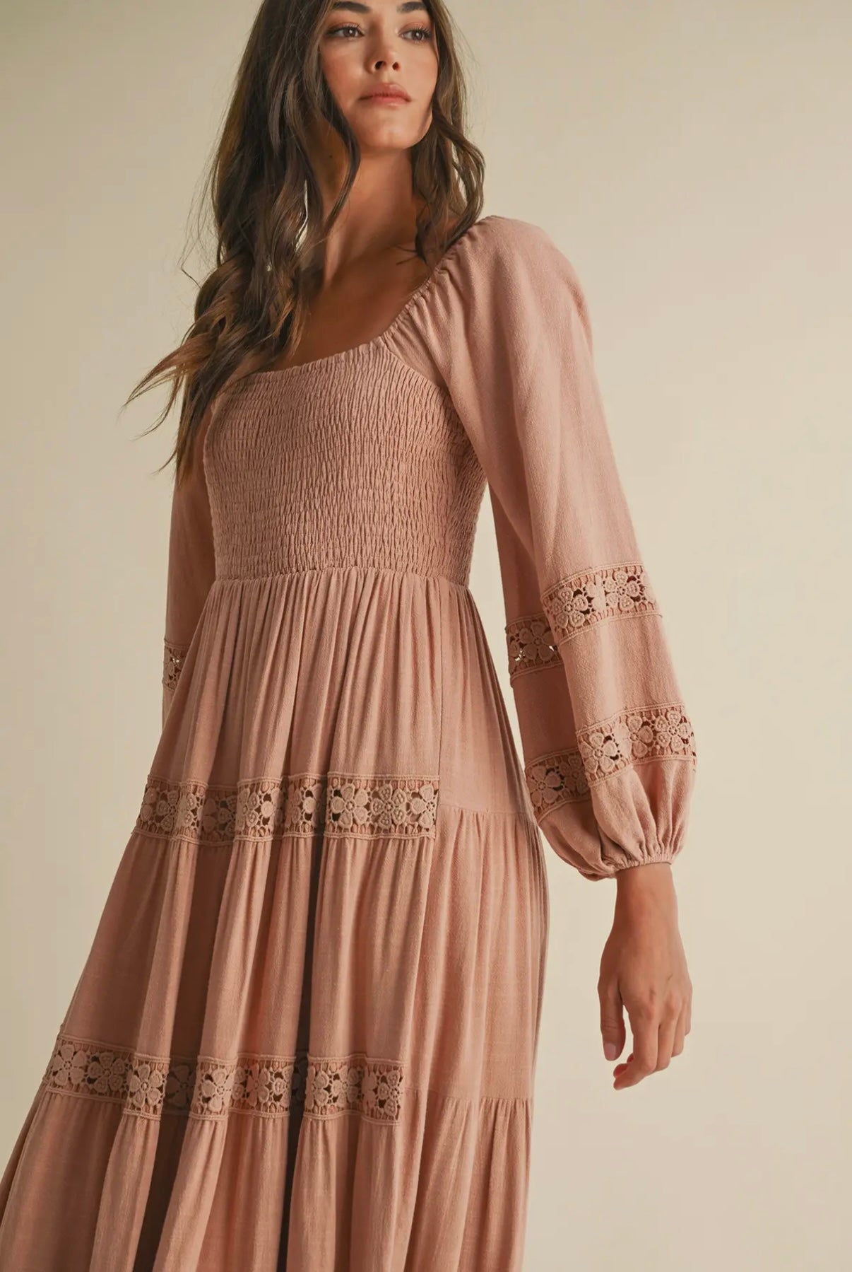 Smocked Crochet Maxi Dress