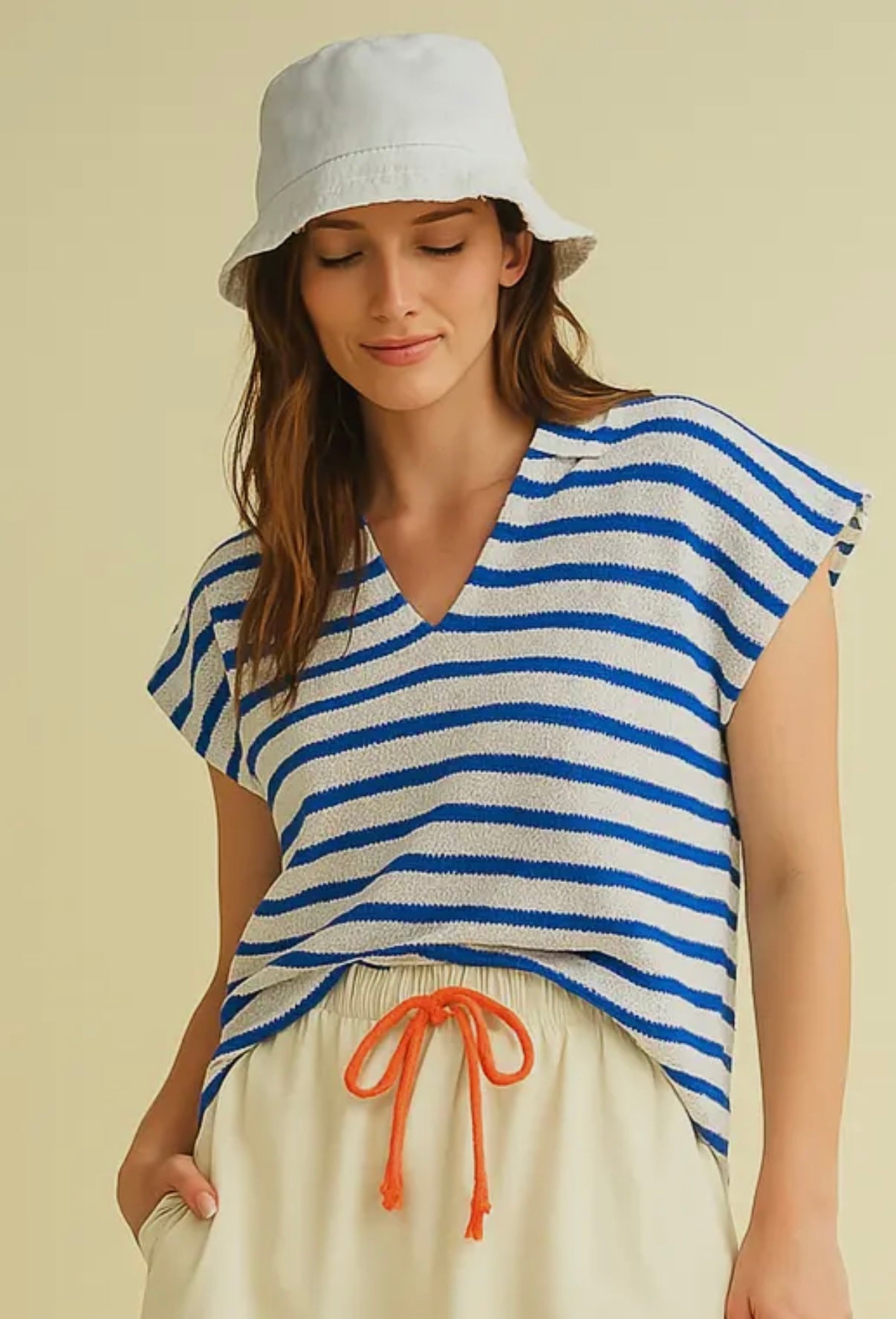 Blue Striped Collared Top